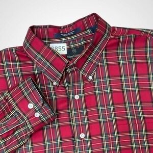 NWOT Allen Edmonds Red/Green TartanPlaid Button Up Long Slv Shirt Men 2XL Cotton